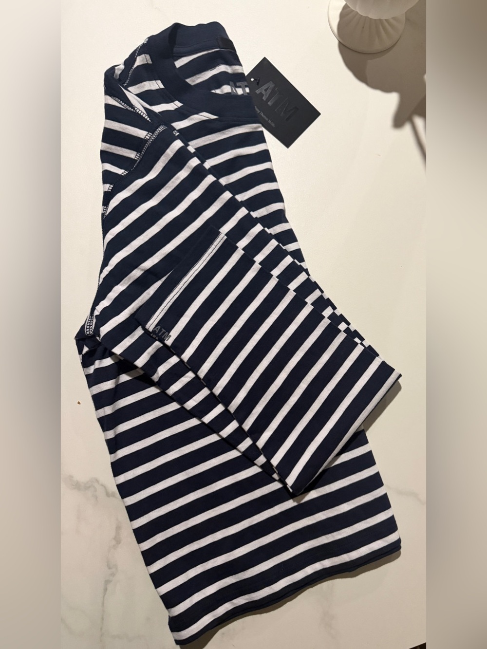 ATM Anthony Thomas Melillo Navy and White Striped Long-Sleeve Crew - Picture 4 of 8